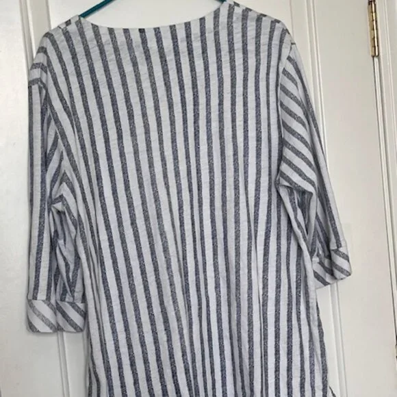 Wild Palm XL Blouse Vertical Stripes Navy on White - Picture 2 of 7